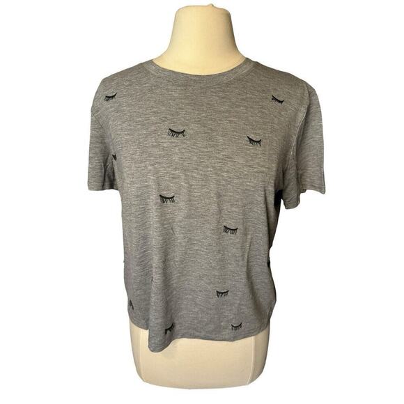 Current Air Eyelash Embroidered Crop Top Gray Tee Shirt Small - Picture 1 of 8